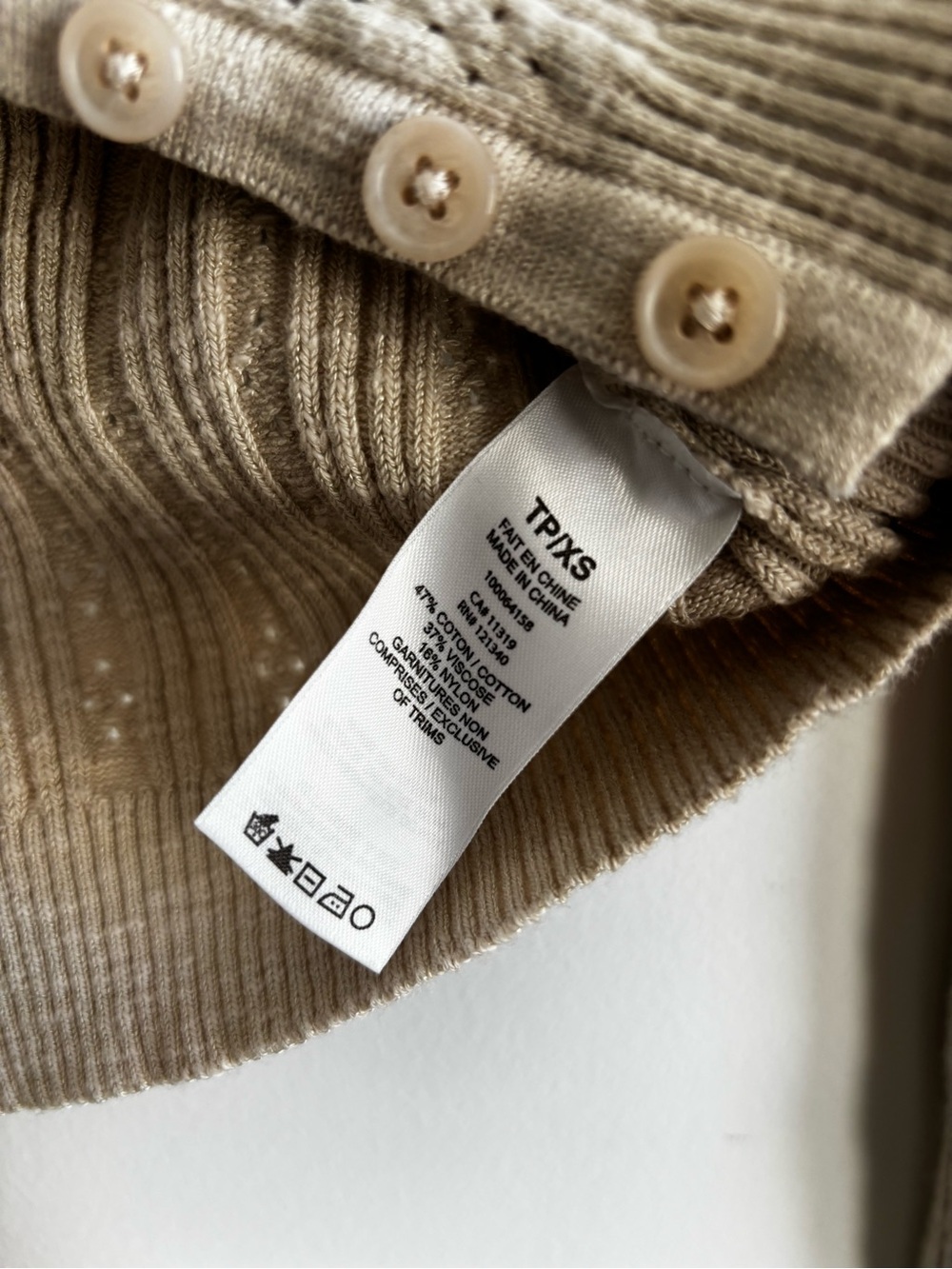 Cropped Beige Ribbed V-Neck Button-Front Sweater - Picture 2 of 3